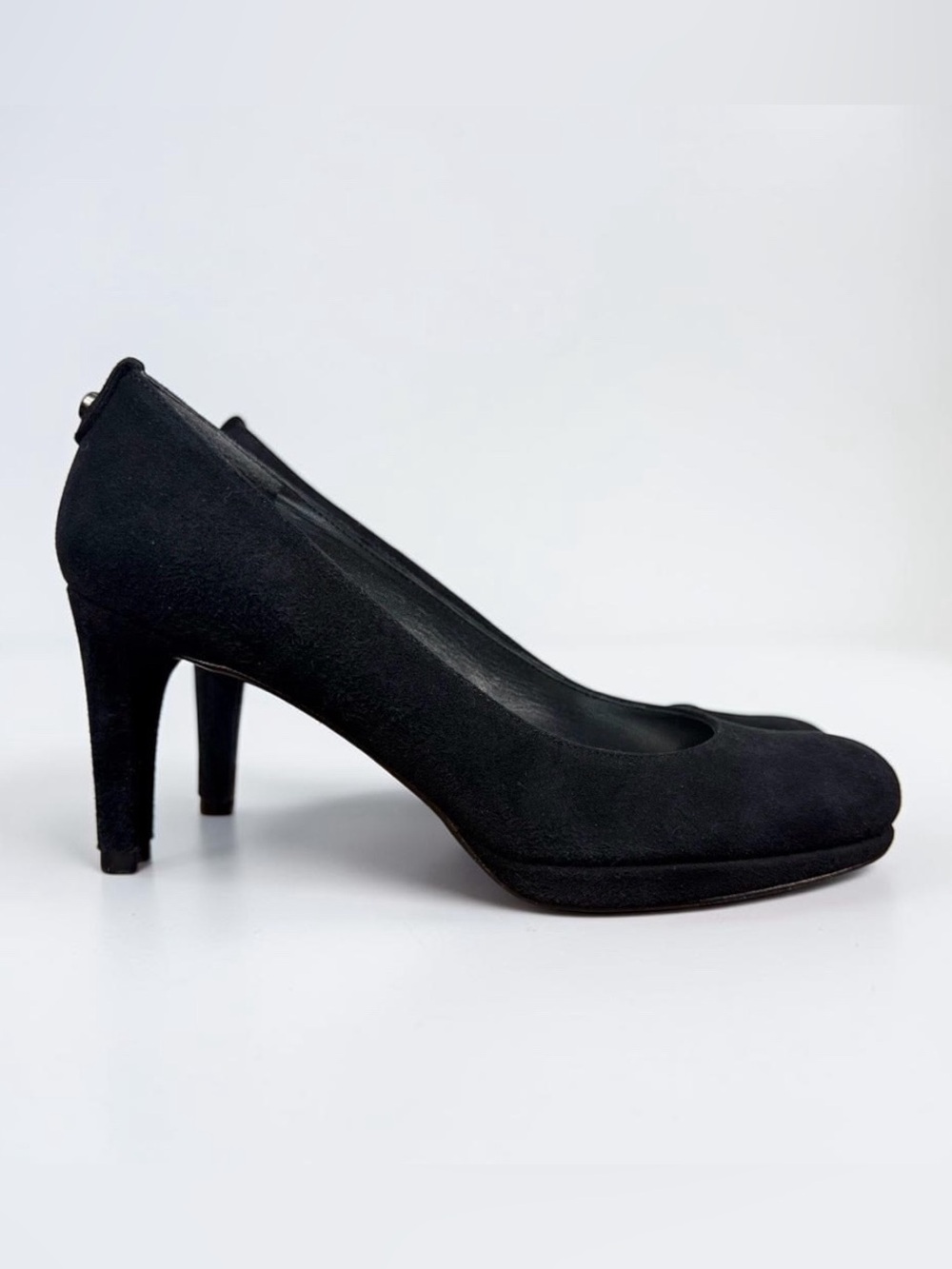 Stuart Weitzman Pumps Black Suede Almond-Toe Mini Platform Heels Women's Size 7M